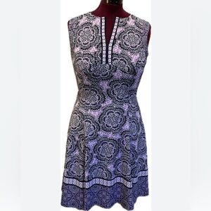 Maggy L Fit To Flare Dress Lavender/Black Medallions-Size 12-Back Zip